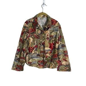 Vintage Pine Cove Tapestry Print Button Up Shirt Medium